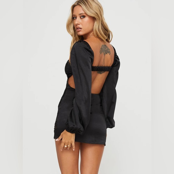 Princess Polly Kato Black Satin Mini Dress Open Back - Picture 5 of 6